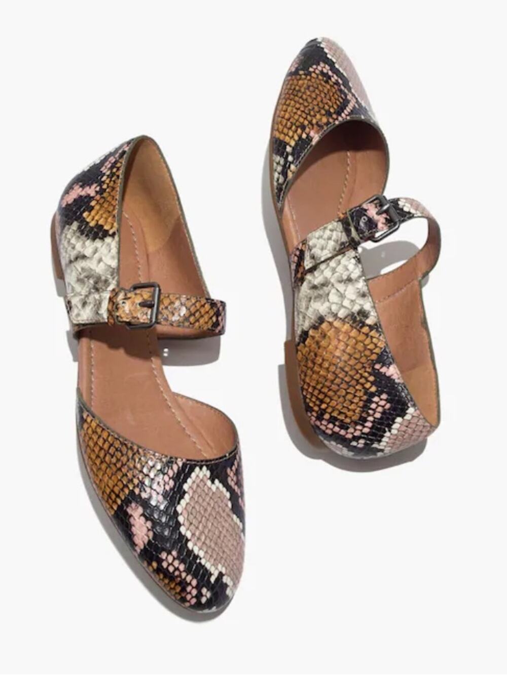 Madewell Alina Leather Snakeskin Embossed Mary Jane Flats Forgotton Petal 6.5